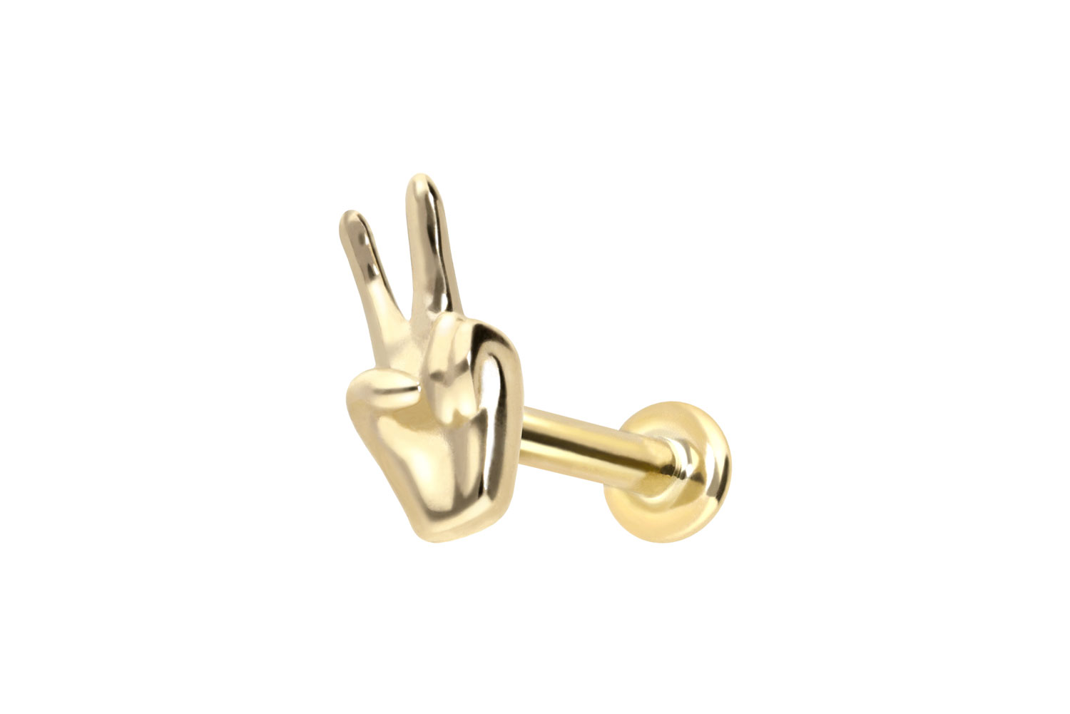 14 Karat Gold Labret Piercing mit Innengewinde PEACE-ZEICHEN